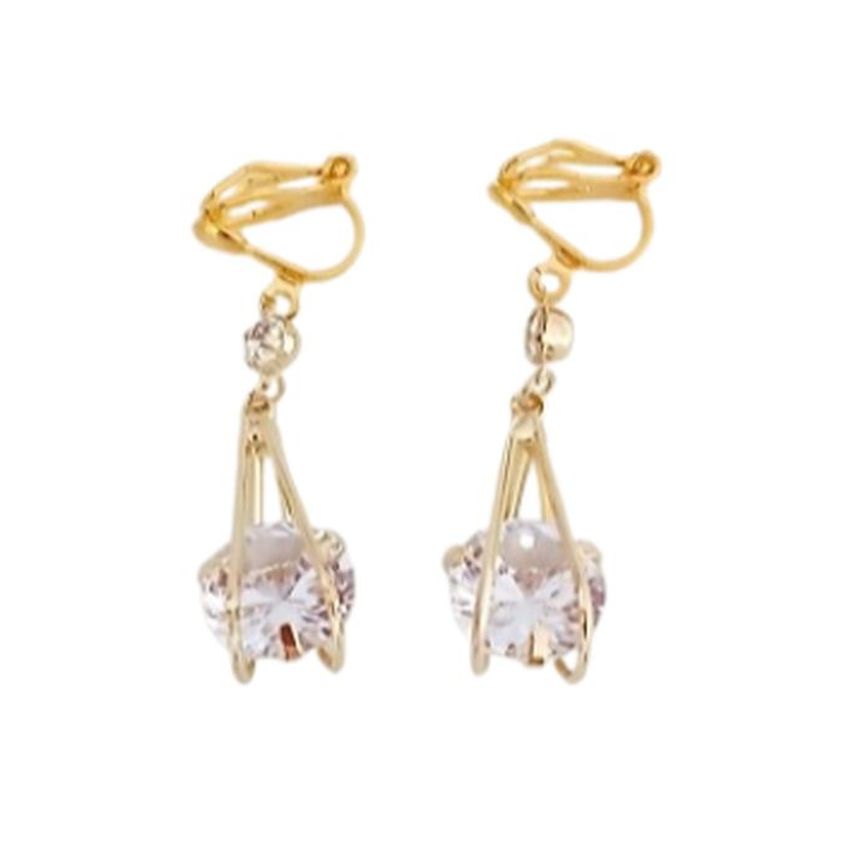 Cage Diamante And Gold Clip On Earrings
