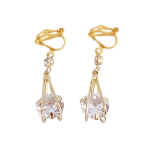 Cage Diamante And Gold Clip On Earrings