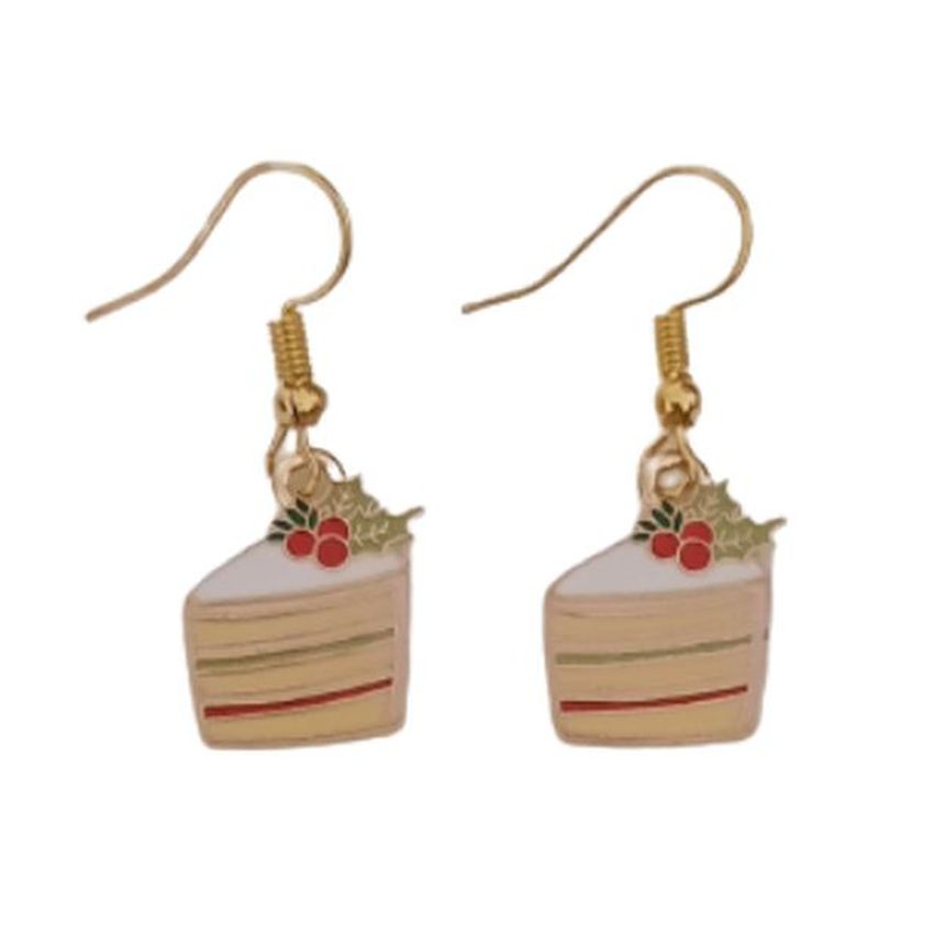 Cake And Holly Christmas Earrings