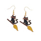 Cat And Broom Halloween Fashion Earrings