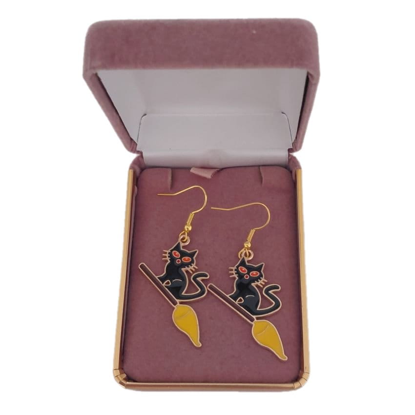 Cat And Broom Halloween Fashion Earrings(2)