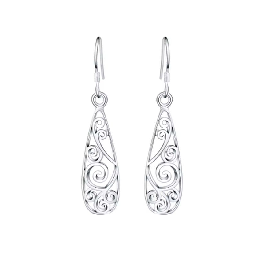 Celtic Scroll Silver Dangly Earrings