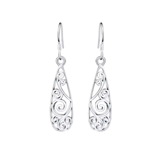 Celtic Scroll Silver Dangly Earrings