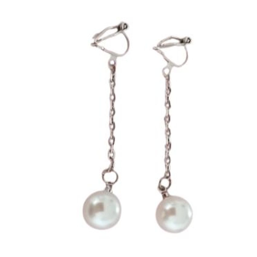 Chain Stem Pearl Clip On Earrings