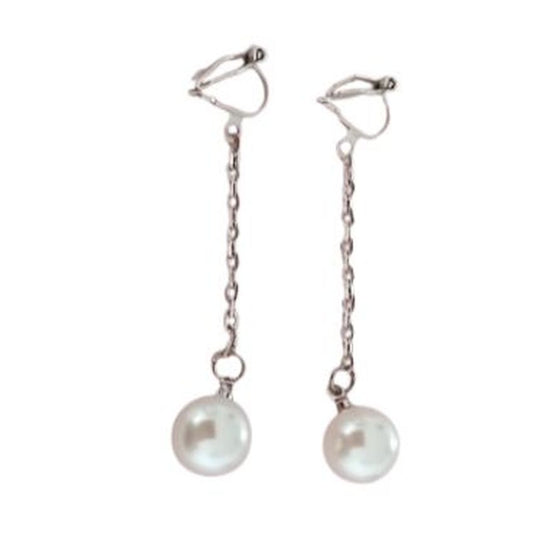 Chain Stem Pearl Clip On Earrings