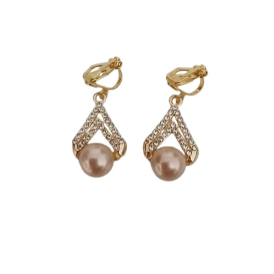 Champagne Pearl Clip On Earrings