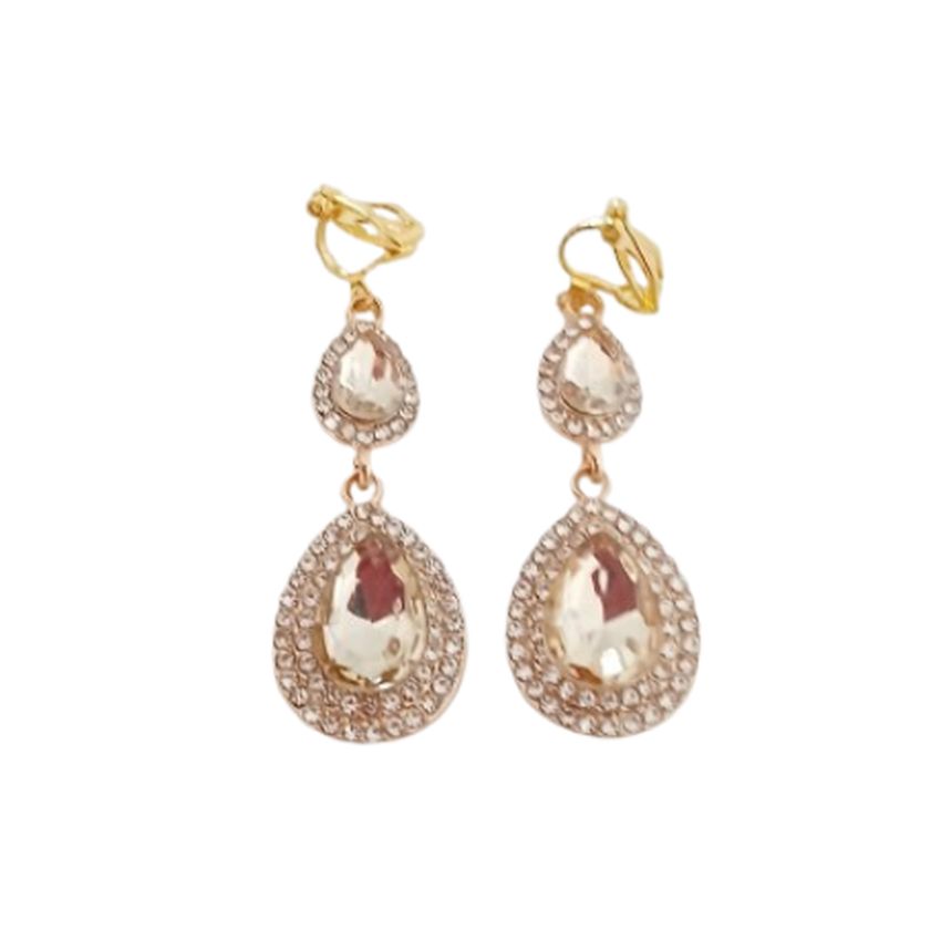 Champagne Colour Drop Clip On Earrings