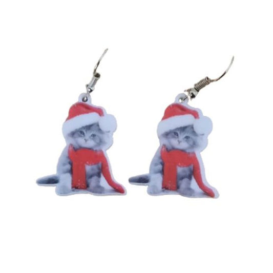 Christmas Cat Acrylic Earrings