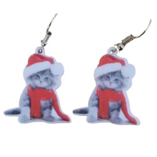 Christmas Cat Acrylic Earrings