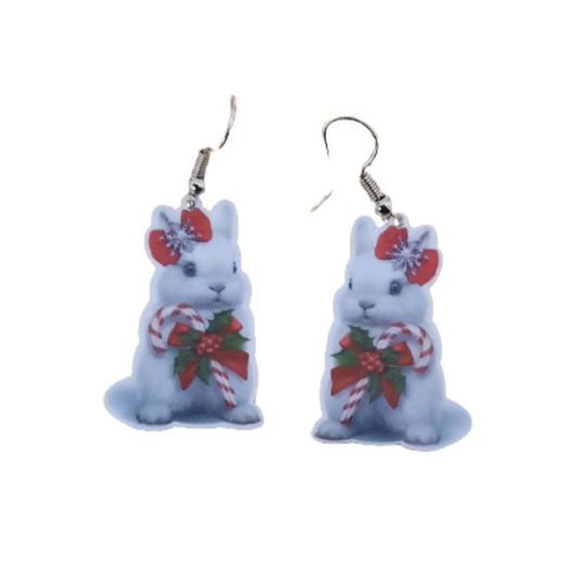 Christmas Rabbit Acrylic Earrings