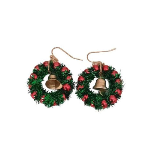 Christmas Wreath And Bell Hook Earrings
