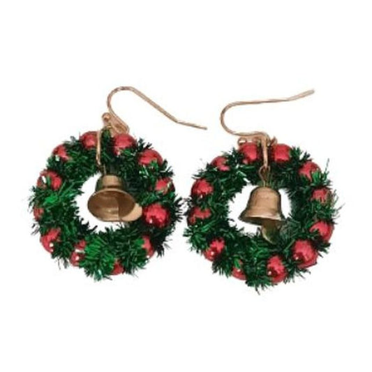 Christmas Wreath And Bell Hook Earrings