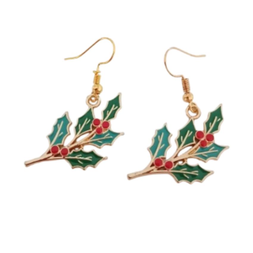 Christmas Holly Dangly Earrings
