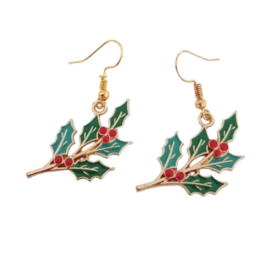 Christmas Holly Dangly Earrings