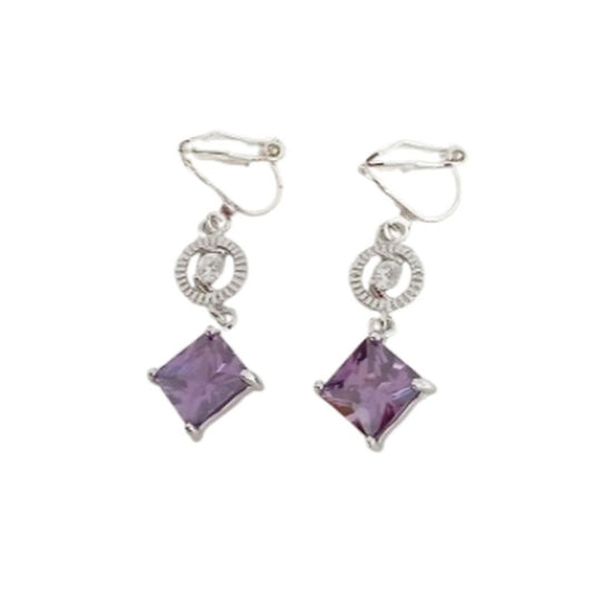 Circle And Diamond Purple Clip On Diamante Earrings