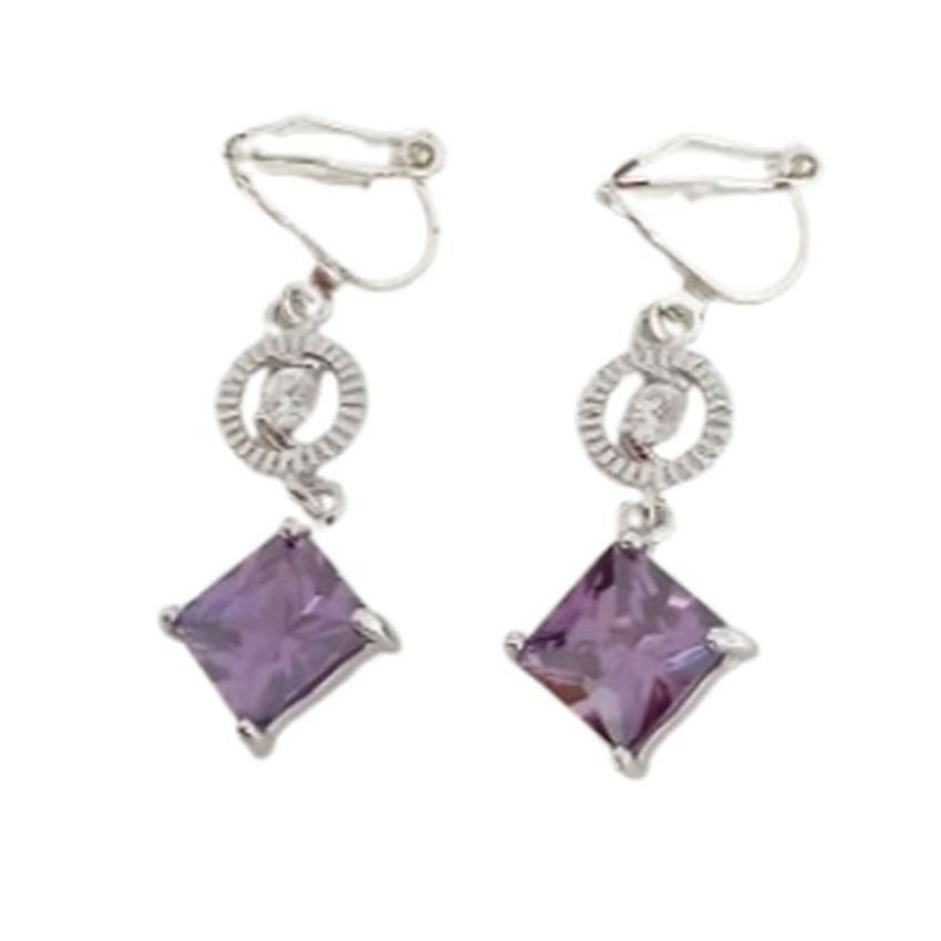 Circle And Diamond Purple Clip On Diamante Earrings