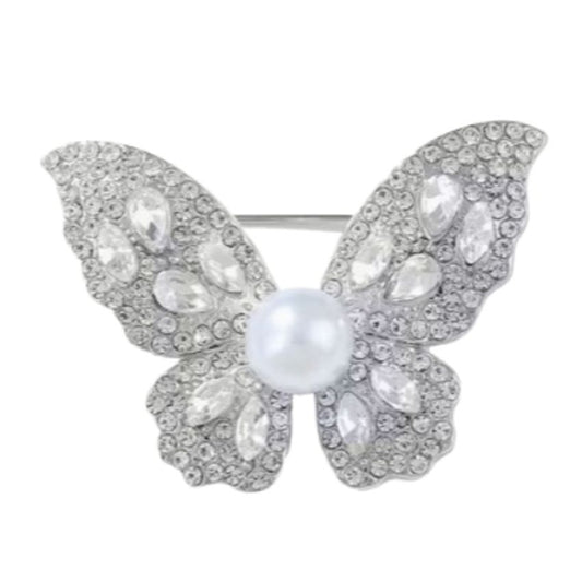 Clear Butterfly Brooch Set With Diamante Stones