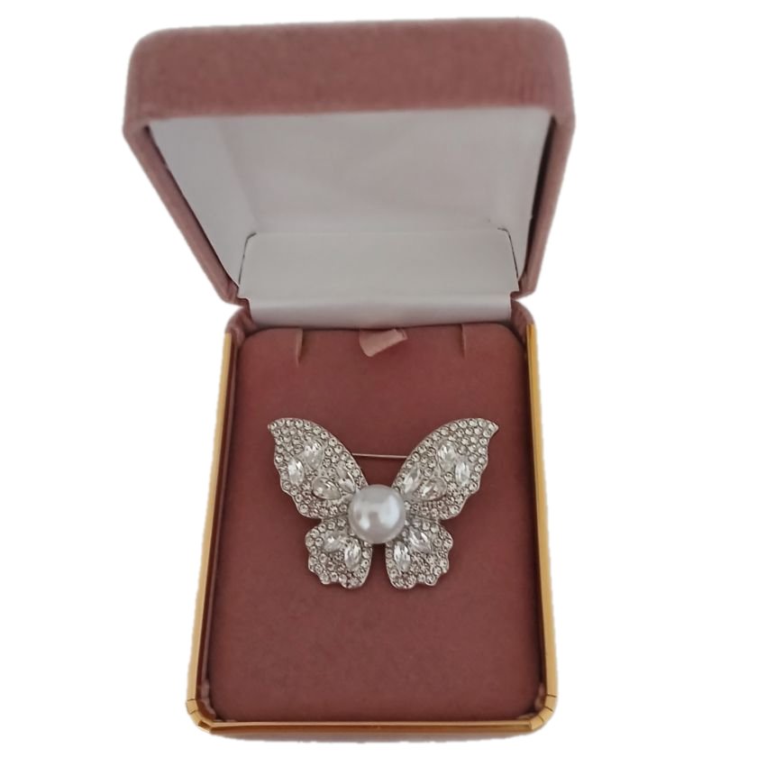 Clear Butterfly Brooch Set With Diamante Stones(2)
