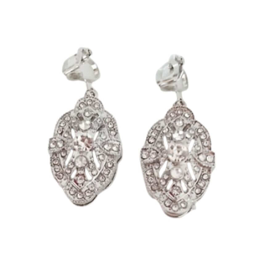 Clear Cushion Diamante Clip On Earrings
