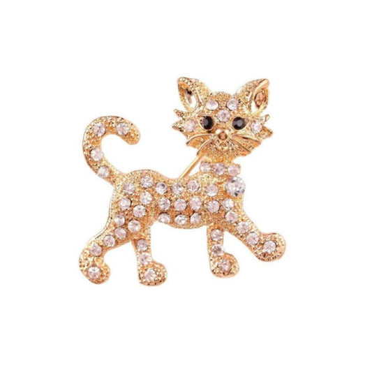 Gold Sparkly Cat Brooch