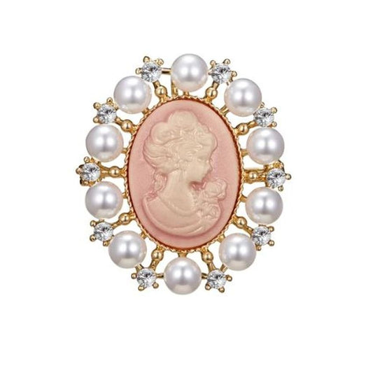 Pink Pearl Cameo Centre Brooch