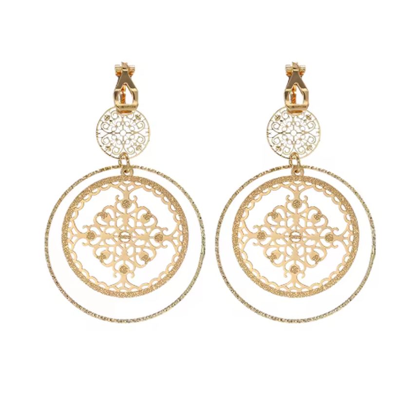 Large Light Filigree Gold Clip On Earrings