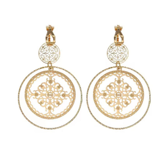 Large Light Filigree Gold Clip On Earrings