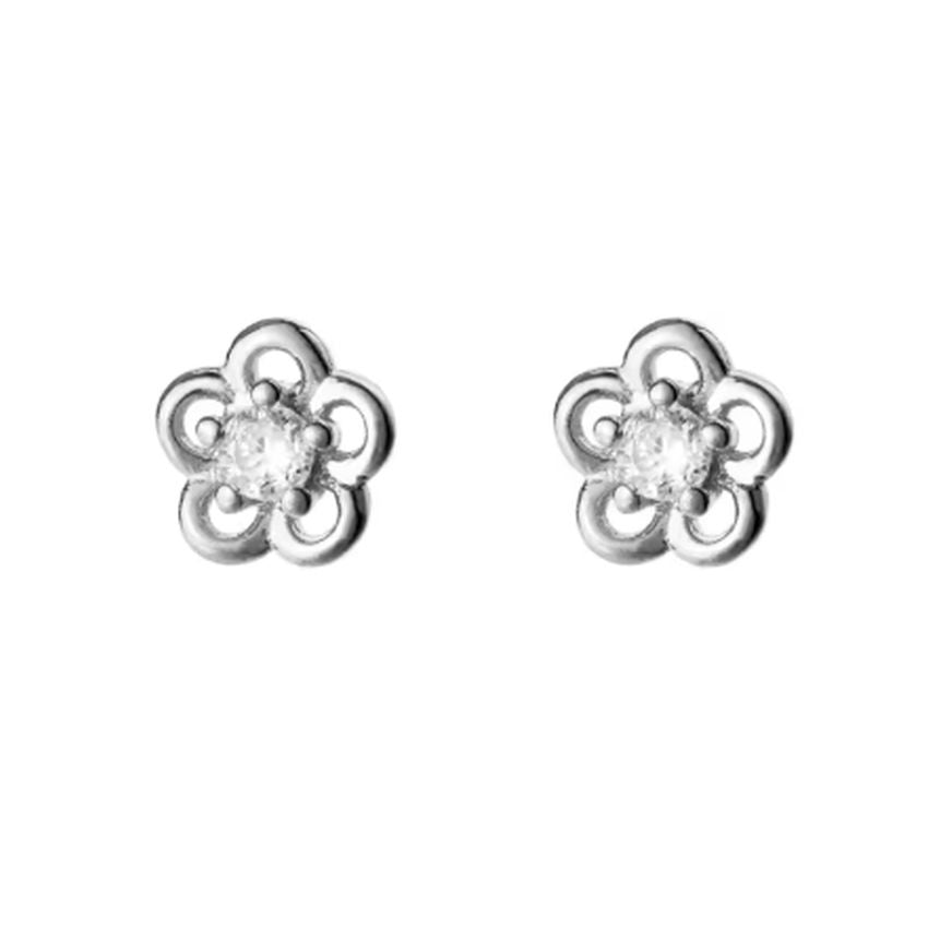 Sterling Silver Flower Earrings With A Cubic Zirconia Centre