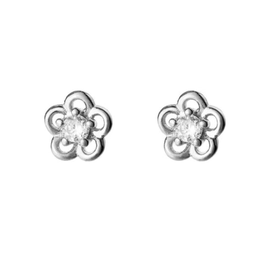 Sterling Silver Flower Earrings With A Cubic Zirconia Centre