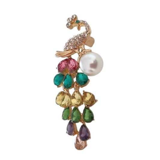 Coloured Crystal Peacock Brooch