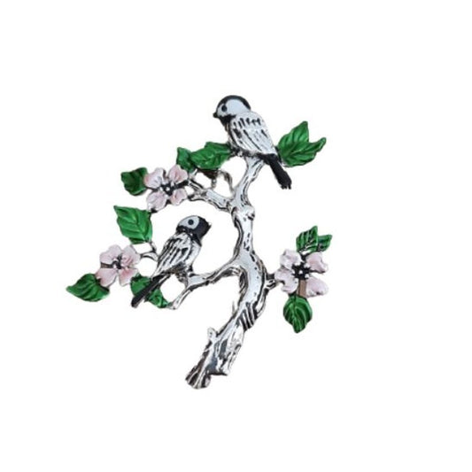 Colourful Bird On A Branch Brooch