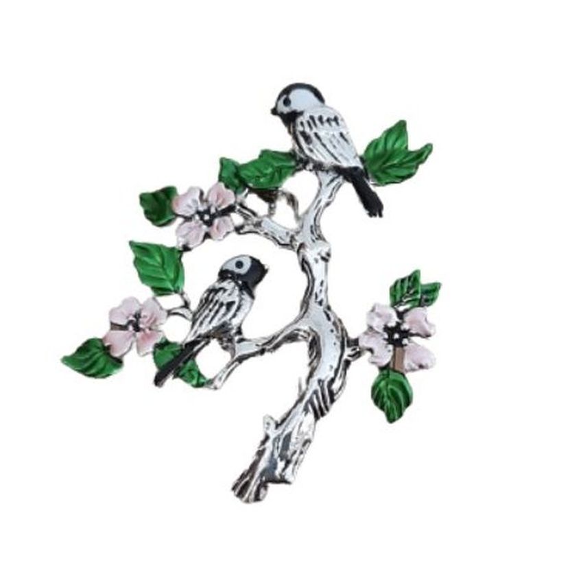 Colourful Bird On A Branch Brooch