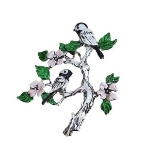 Colourful Bird On A Branch Brooch