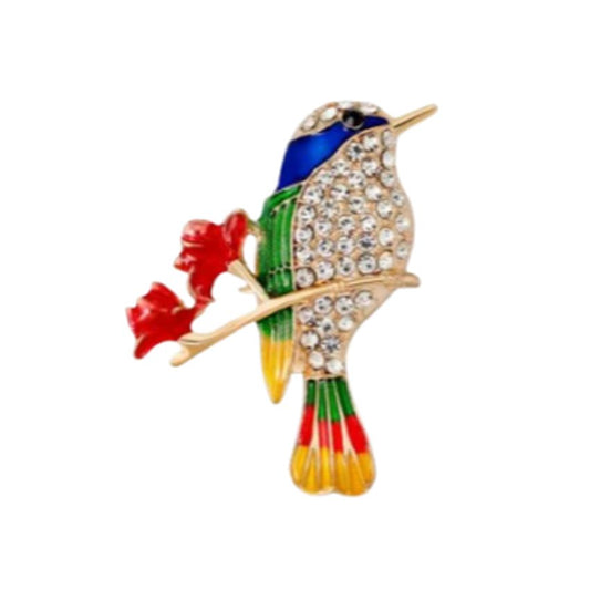 Colourful Bird On A Branch Brooch
