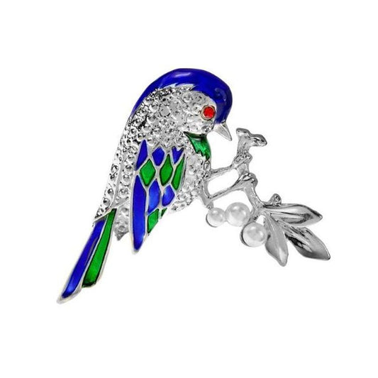 Colourful Bird On A Branch Brooch
