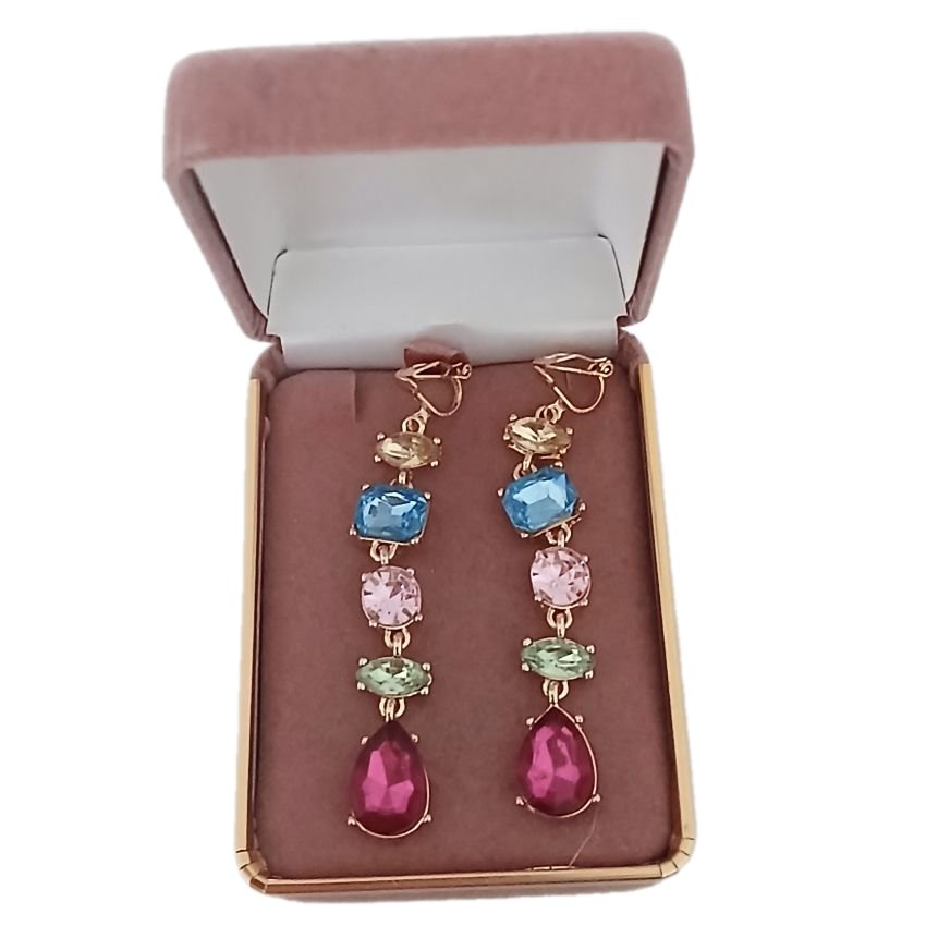 Colourful Crystal Drop Clip On Earrings(2)