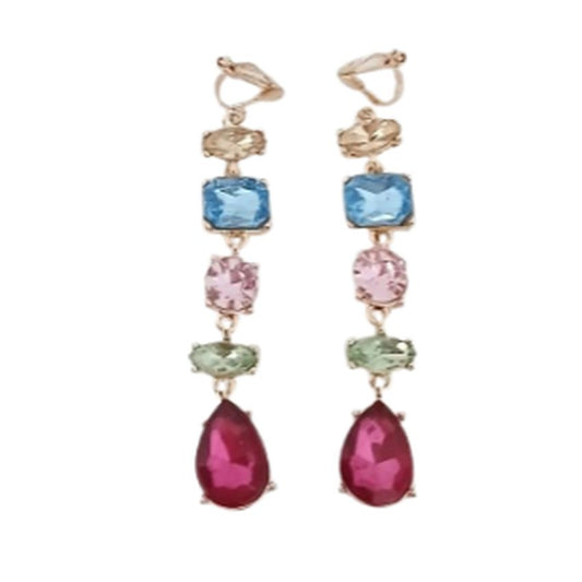 Colourful Crystal Drop Clip On Earrings