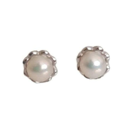 Communion Sized Pearl Stud Earrings in a Sterling Silver Frame
