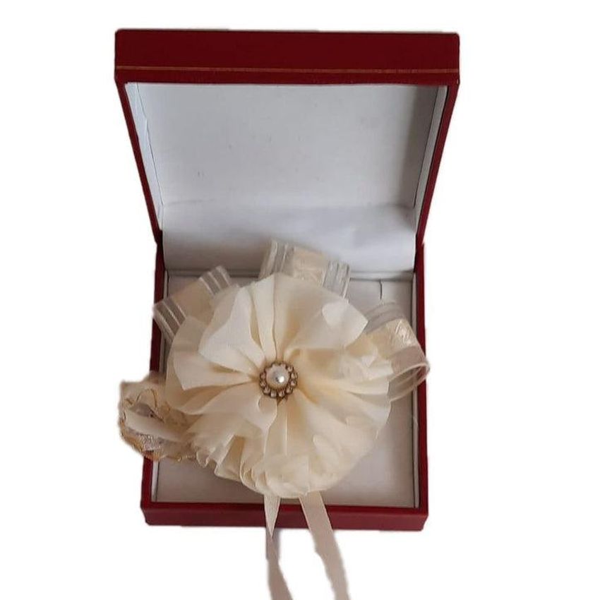 Cream Ribbon And Flower Wrist Corsage