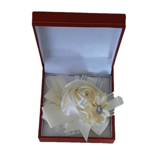 Cream Ribbon Double Flower Wrist Corsage