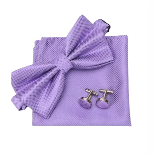 Criss Cross Purple Cufflinks Bow Tie And Hanky Set