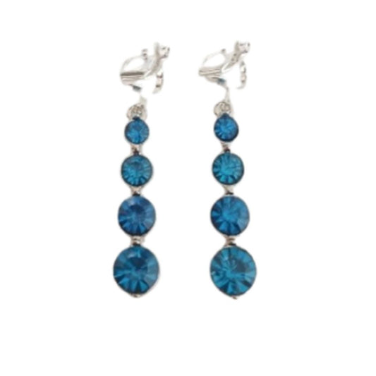 Crystal Blue Drop Clip On Earrings