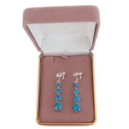 Crystal Blue Drop Clip On Earrings(2)