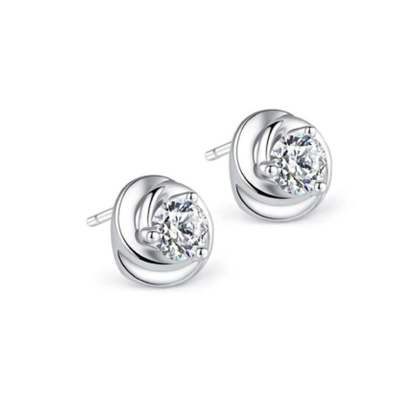 Crystal Centre Silver Plated Round Earrings
