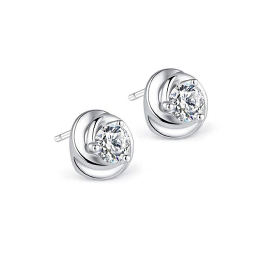 Crystal Centre Silver Plated Round Earrings