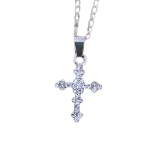 Crystal Chips Silver Plated Cross Pendant