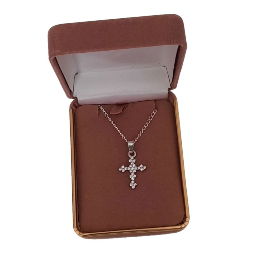 Crystal Chips Silver Plated Cross Pendant(2)