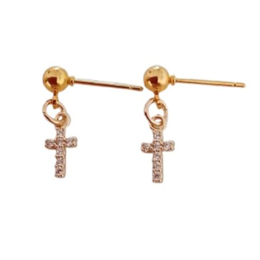Crystal Gold Tone Drop Cross Earrings