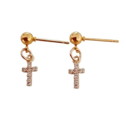 Crystal Gold Tone Drop Cross Earrings