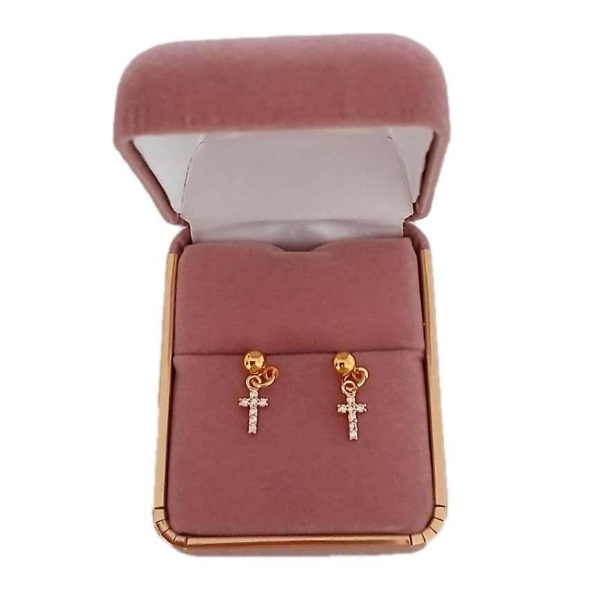 Crystal Gold Tone Drop Cross Earrings(2)